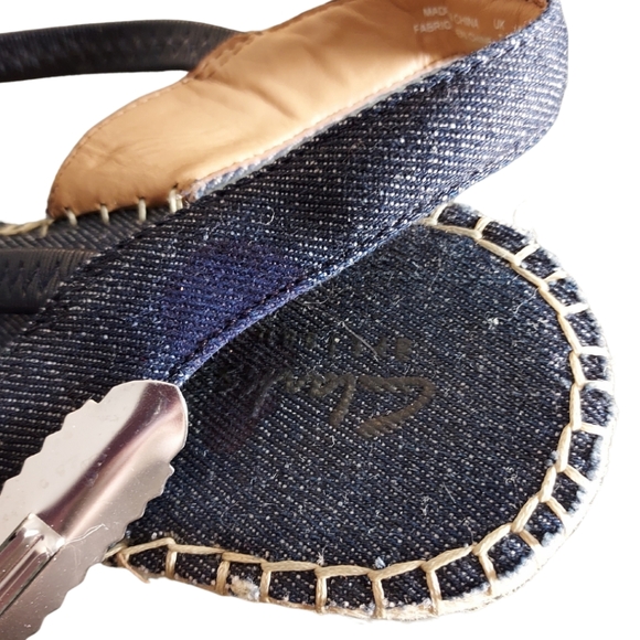 Clarks Denim Espadrilles Wedges 9.5 Sandals Petrina Lulu peep-toe - Picture 13 of 15